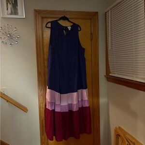 Ava & Viv Blue and Pink Sleeveless Tiered Maxi Dress